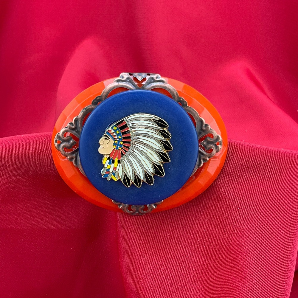 Vintage Native American Chief Lapel Hat Pin 1970's